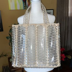 Crochet Woven and Plastic Tote Bag